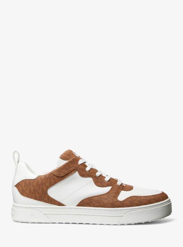 Panske Tenisky Michael Kors Baxter Logo and Leather Hnede - Topanky Michael Kors Vypredaj | CBYGF-4103